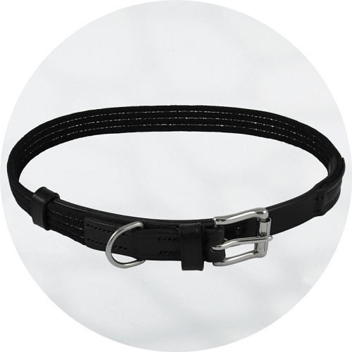 Audenham Black English Bridle Leather with Silver Stranded Webbing and Stainless Steel Dog Collar 19mm/0.75