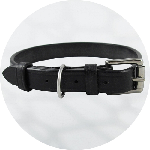 Audenham Black English Bridle Leather and Stainless Steel Dog Collar 19mm/0.75