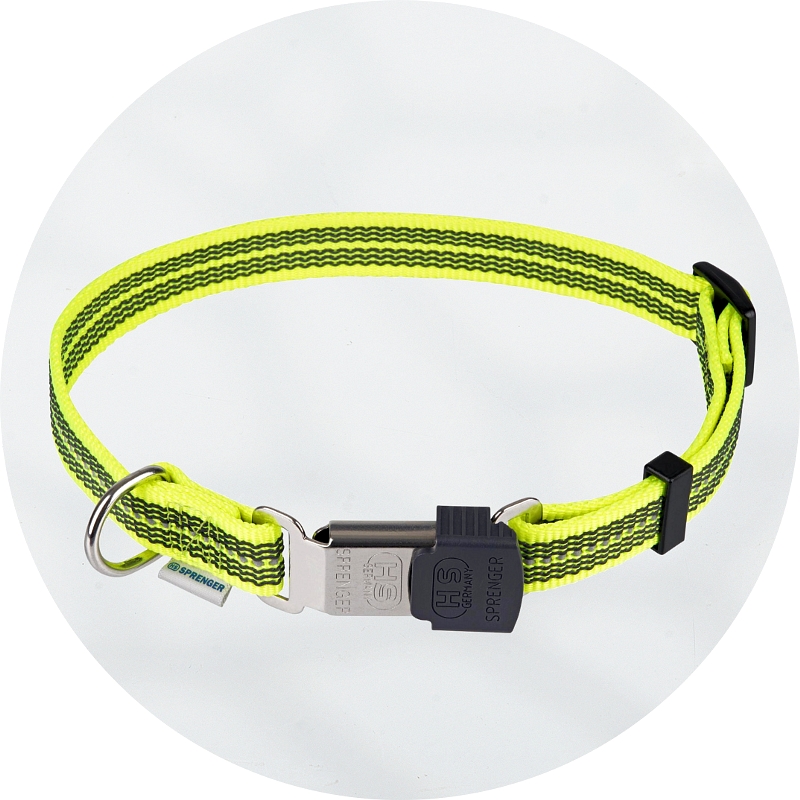 Herm Sprenger Adjustable Reflective Neon Yellow Nylon Collar with ClicLock Buckle 20mm