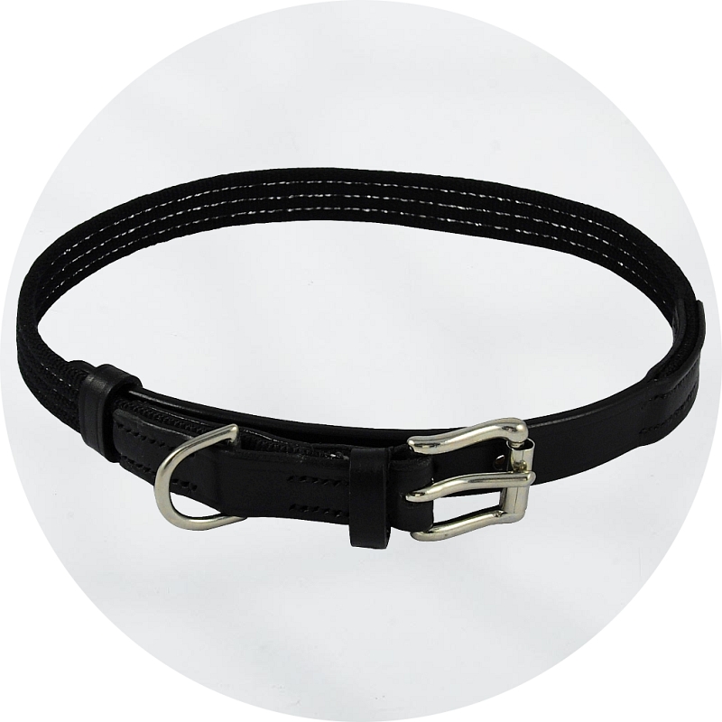 Audenham Black English Bridle Leather Dog Collar with Silver Stranded Webbing and Solid German Silver Hardware 19mm/0.75