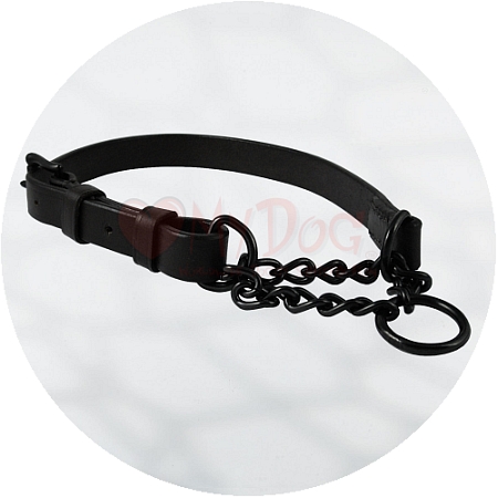 Audenham Black English Bridle Leather and Black Stainless Steel Martingale Dog Collar 19mm/0.75