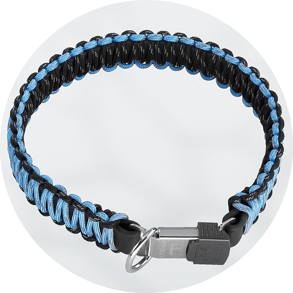 Herm Sprenger Black and Light Blue Reflecting Paracord Braided Collar 30mm