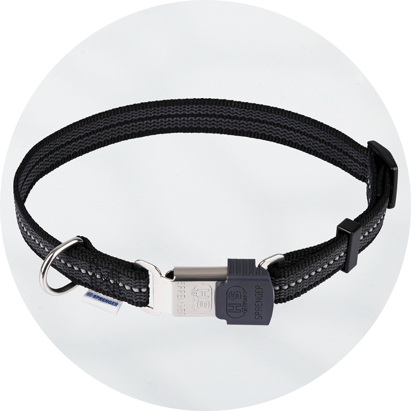 Herm Sprenger Adjustable Reflective Black Nylon Collar with ClicLock Buckle 20mm