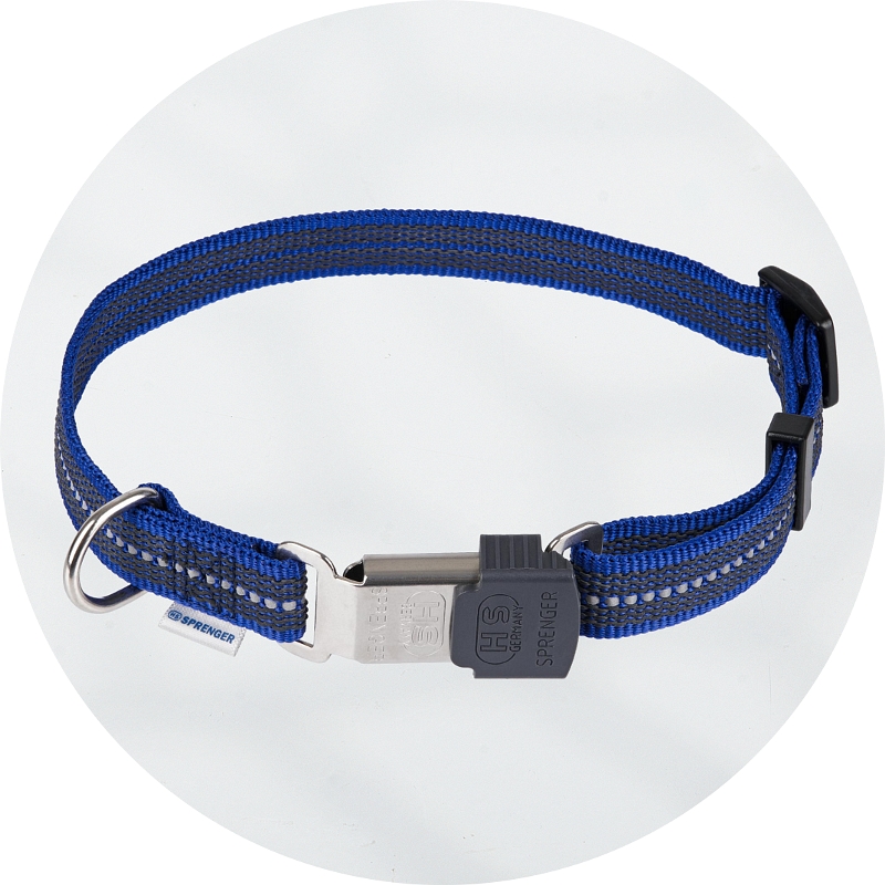 Herm Sprenger Adjustable Reflective Blue Nylon Collar with ClicLock Buckle 20mm