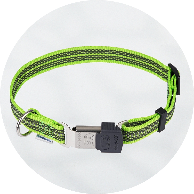 Herm Sprenger Adjustable Reflective Neon Green Nylon Collar with ClicLock Buckle 20mm