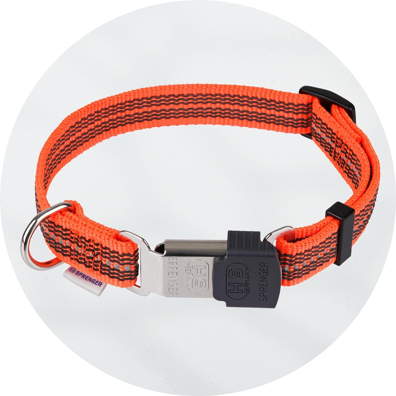 Herm Sprenger Adjustable Reflective Neon Orange Nylon Collar with ClicLock Buckle 20mm